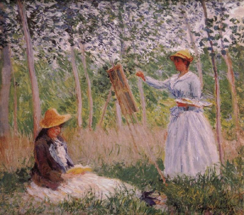 Suzanne Reading and Blanche Painting by the Marsh at Giverny, Claude Monet